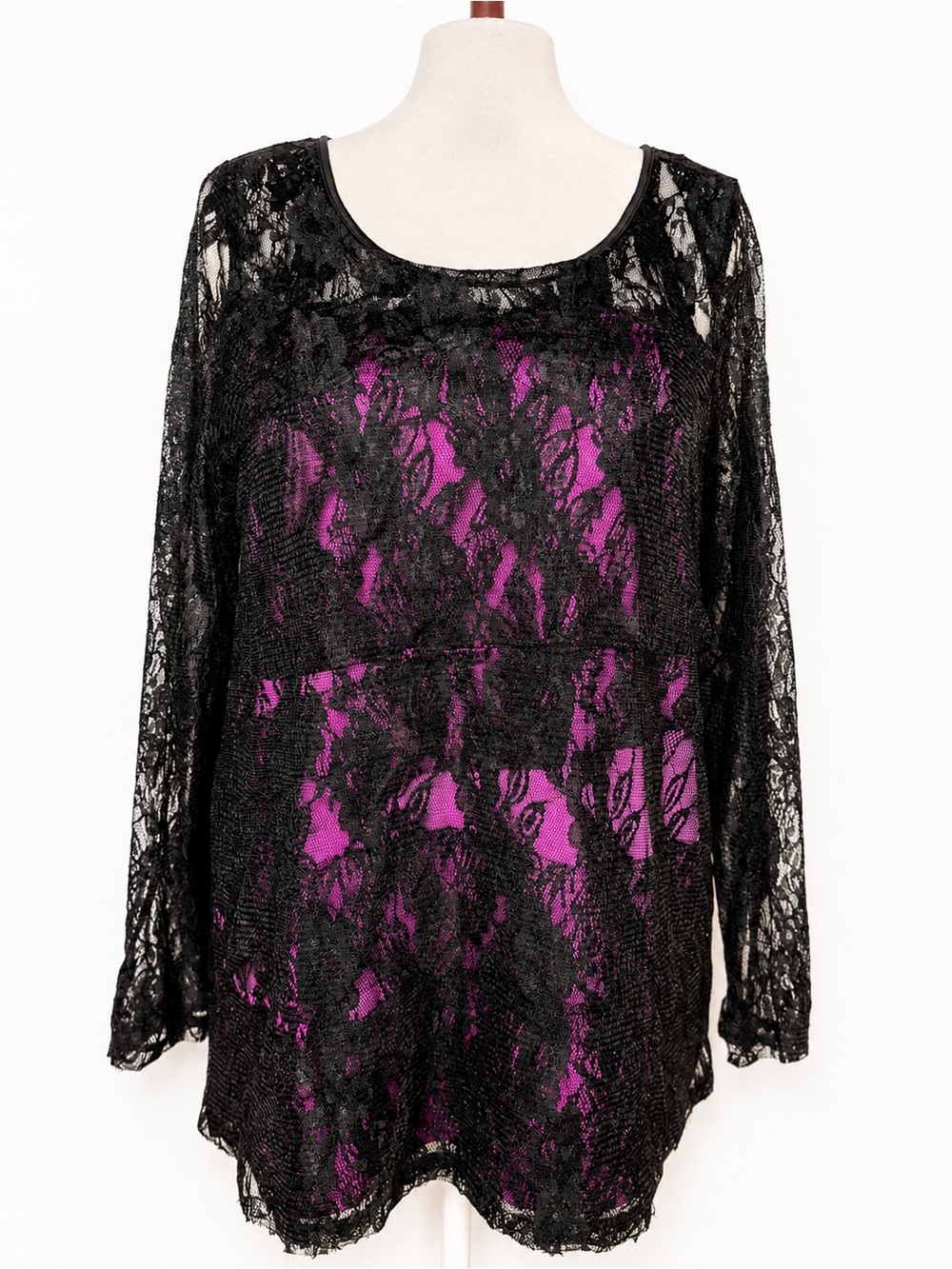 NWT Lane Bryant Black Lace Overlay Top with Purple Lining 1X Plus Size Blouse